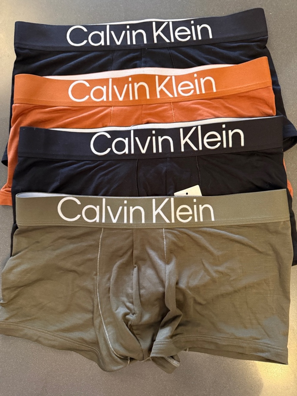 New Calvin Klein Boxer Briefs / Low Rise Trunk in Black, Orange, Olive. Lyocell